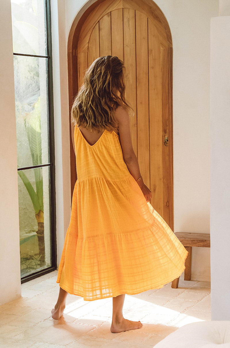 Butter yellow flowy summer day dress - cotton