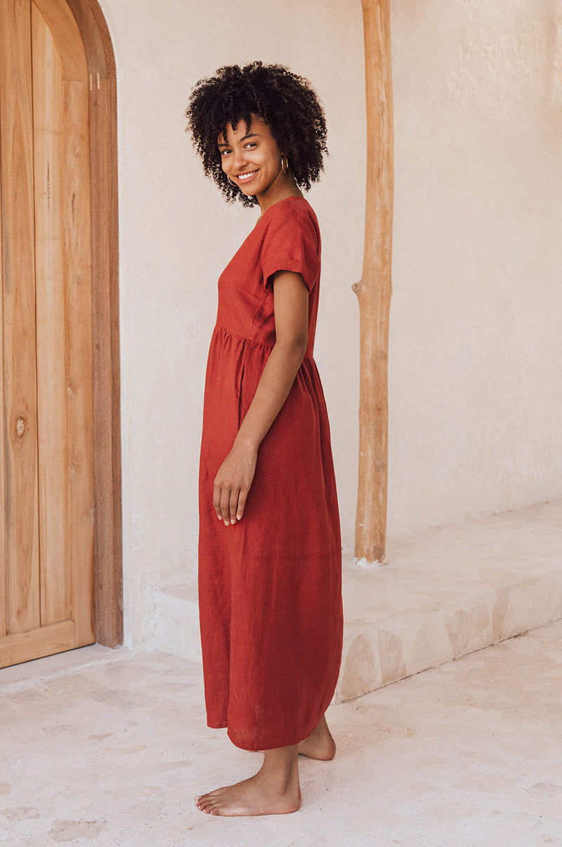Short sleeve midi dress - french linen