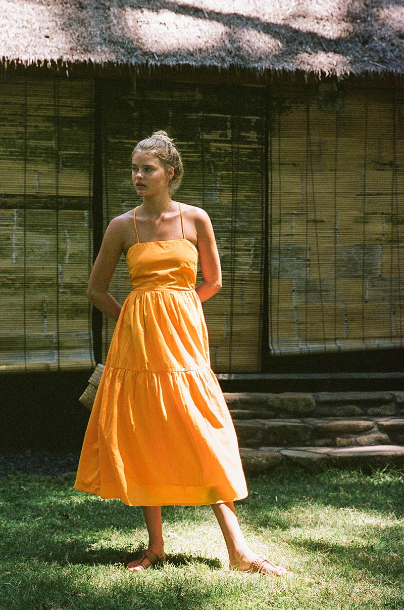 Tangerine strappy summer midi dress