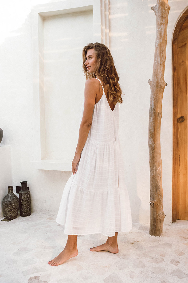 White flowy summer day dress - cotton