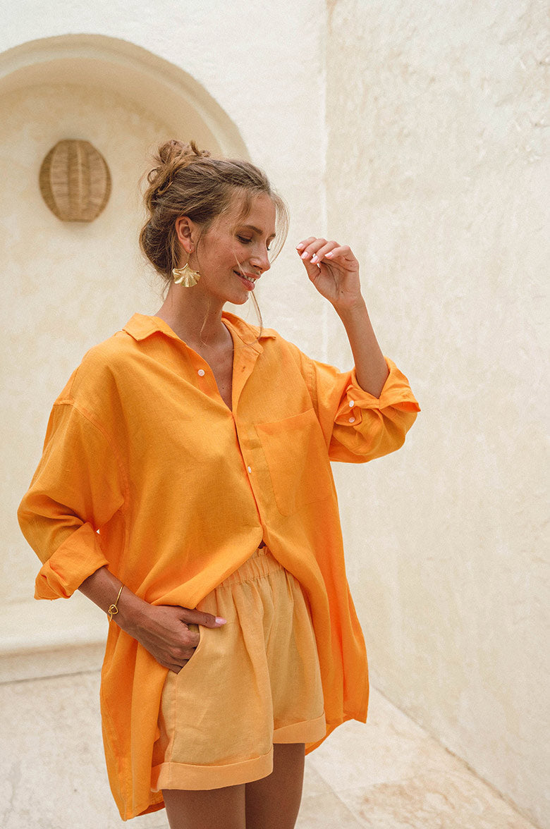 Rove Women's Linen Shirt Oversized - Mandarin Orange, XL