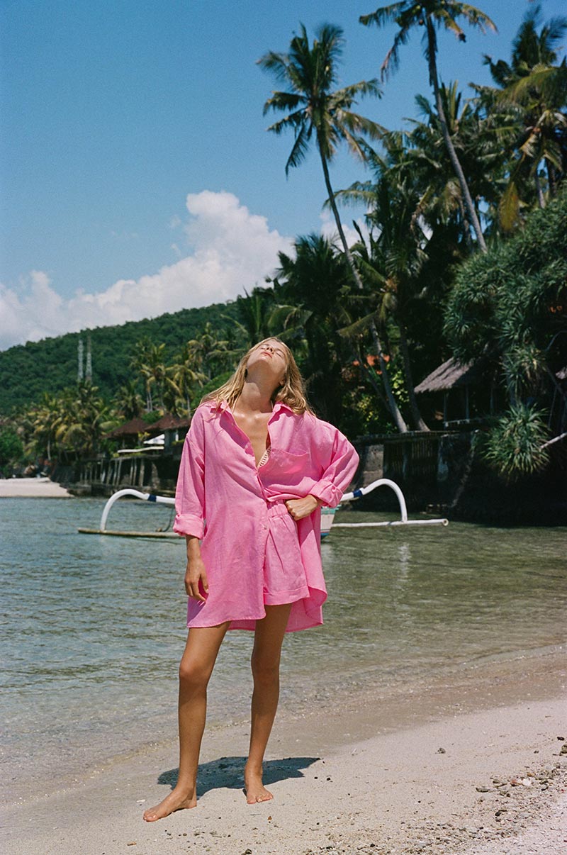 High-waisted barbie pink beach shorts - sustainable design