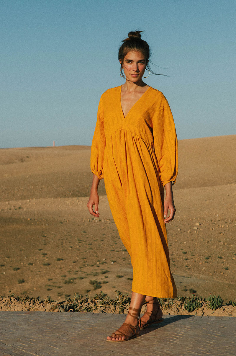 Rove Alma Midi Dress - Textured Cotton Marigold, L