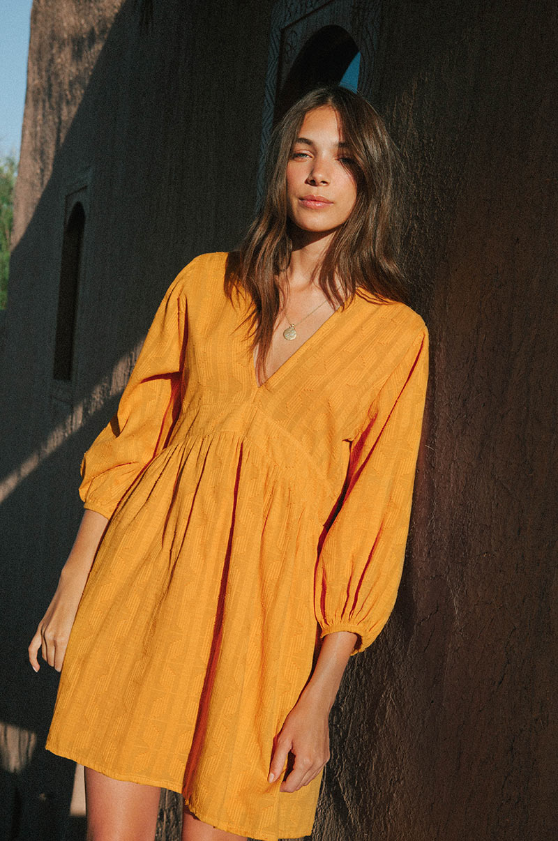 ROVE Textured Cotton Mini Dress - Marigold, 2X