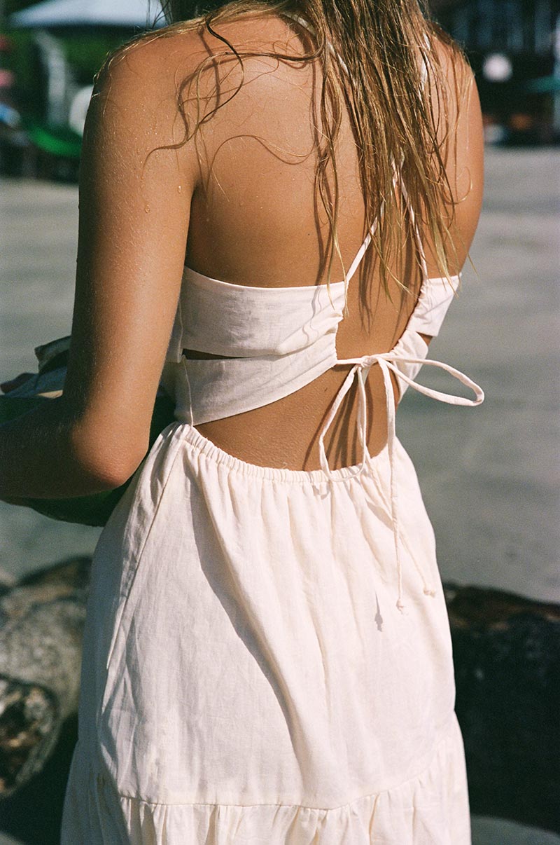 Rove Linen-Cotton Midi Dress - Back Ties - Coconut, M Rove Linen-Cotton Midi Dress - Back Ties - Coconut, M