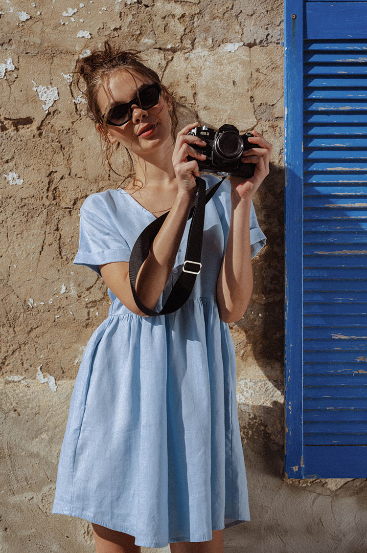 ROVE Linen Babydoll Dress - Sky Blue, S ROVE Linen Babydoll Dress - Sky Blue, S