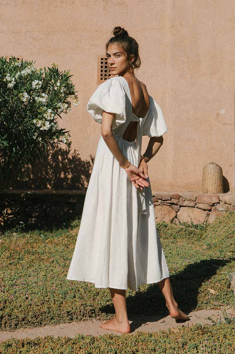 Oversized puff sleeve long dress