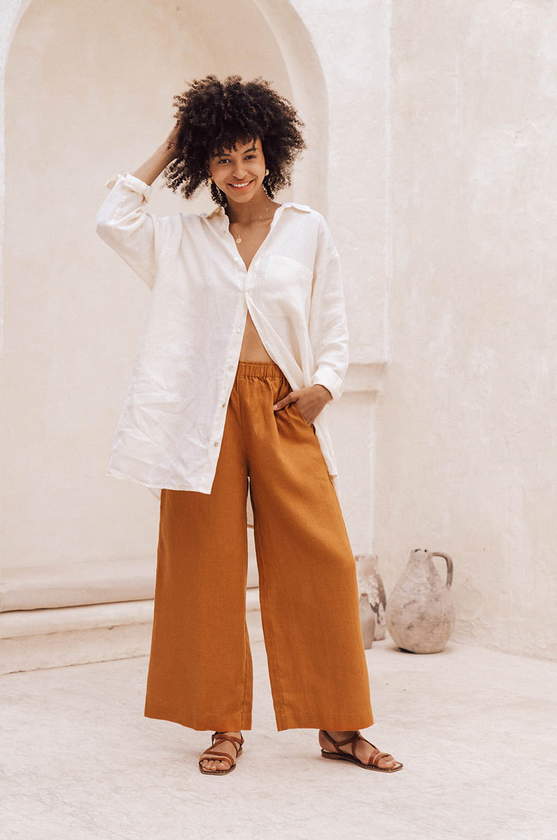 Wide legged warm red linen pants