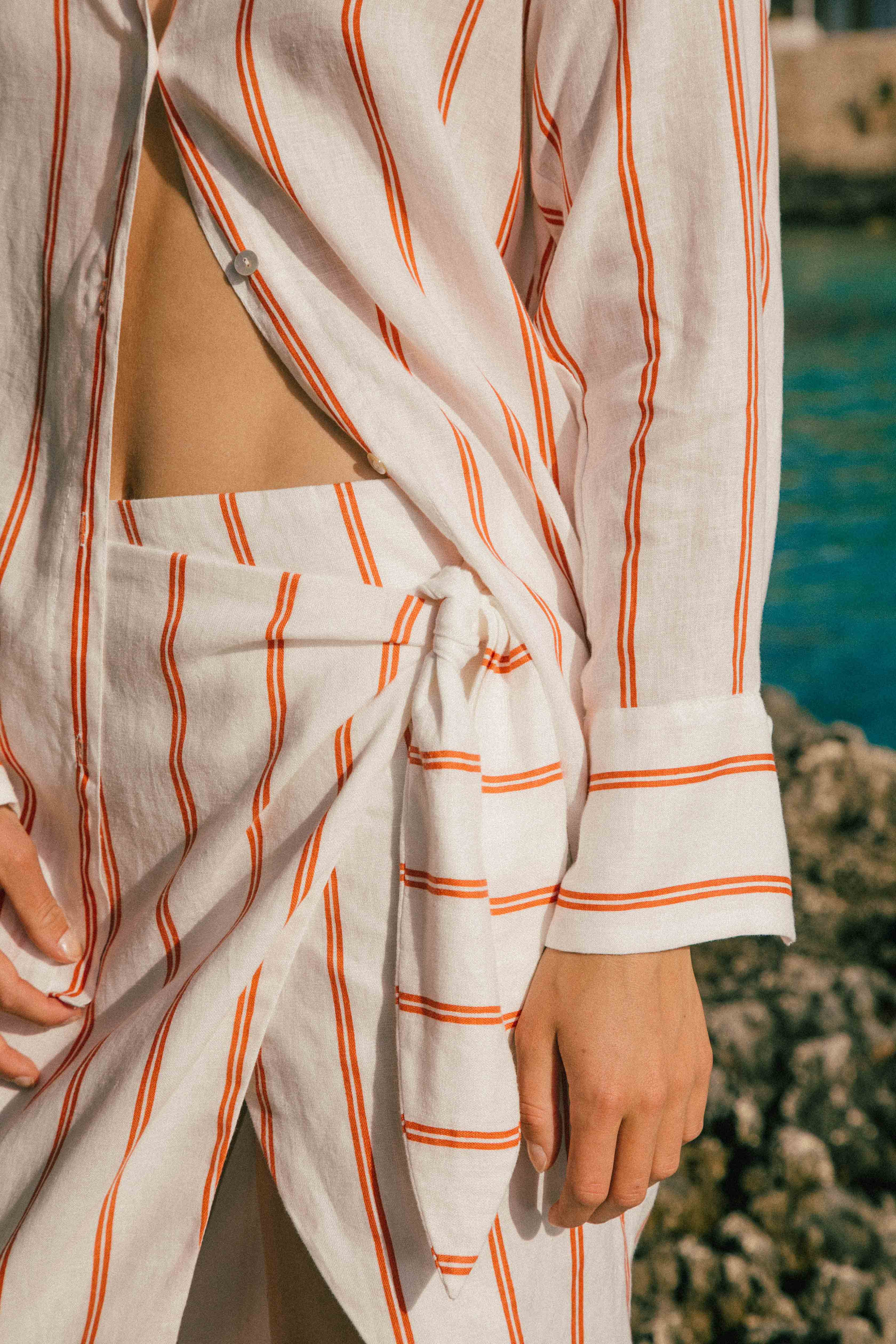 Red and white striped summer resort wear