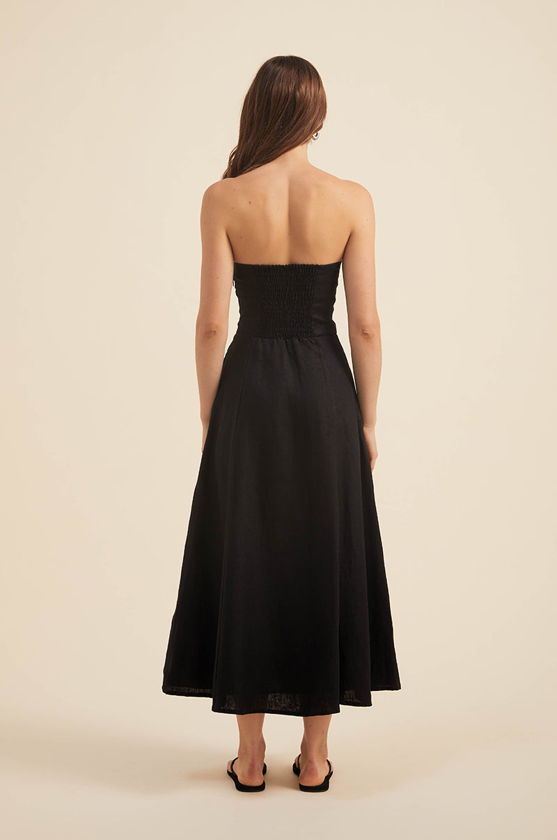 A-line midi dress with pockets - midnight black linen