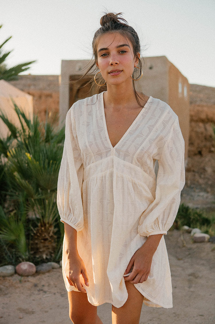 Soft white cotton jacquard ALMA Mini Dress