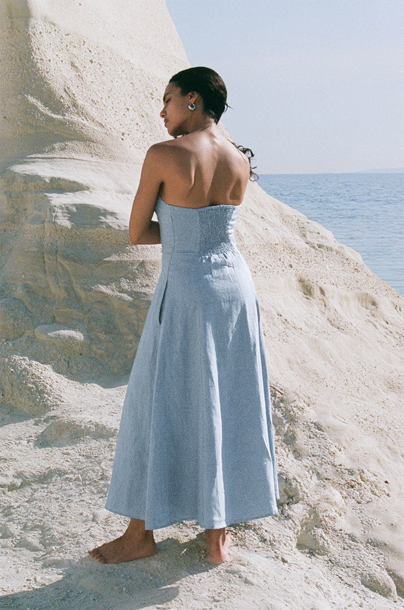 Shirred-back bodice with flowy linen skirt - Sustainably made