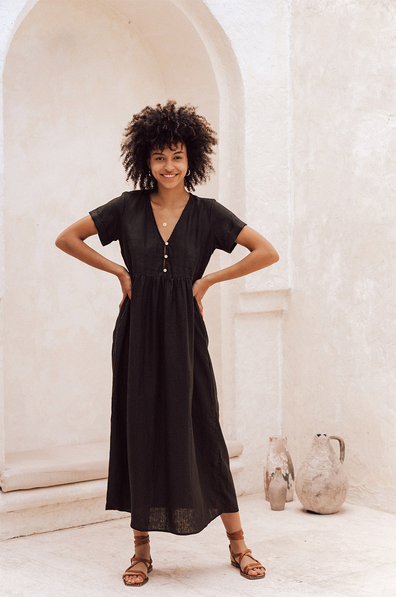 Black babydoll dress - french linen