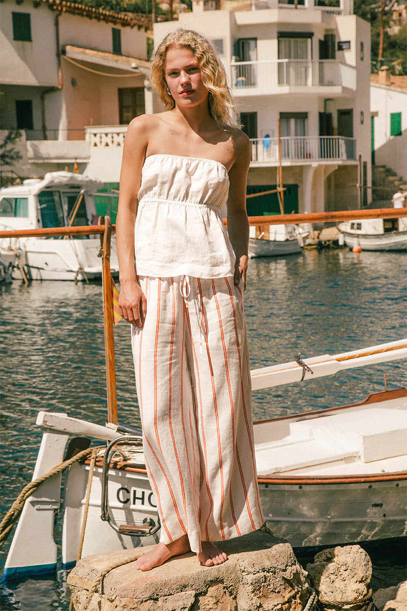 VERANO Pants - red stripe linen