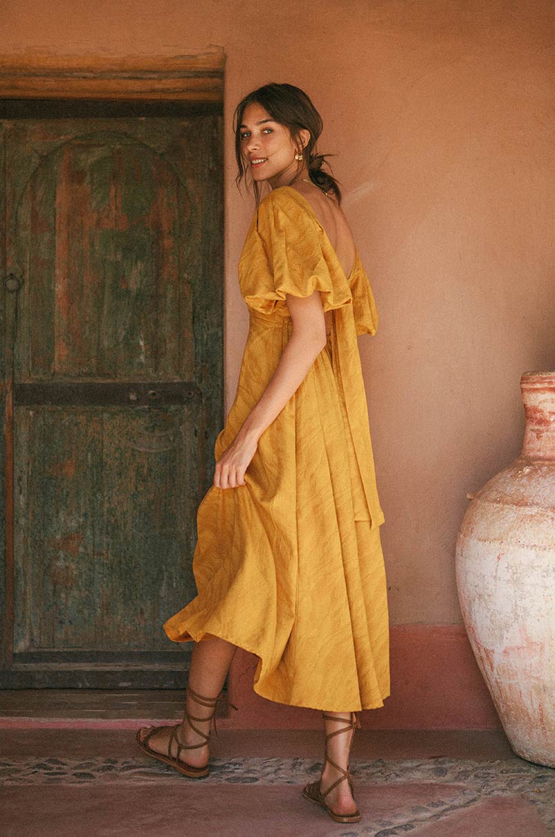 Linen cotton butter-yellow day dress