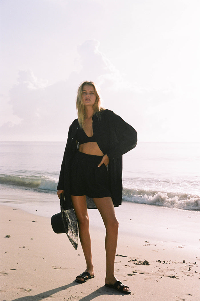 Sustainably made shirt dress - black french linen 