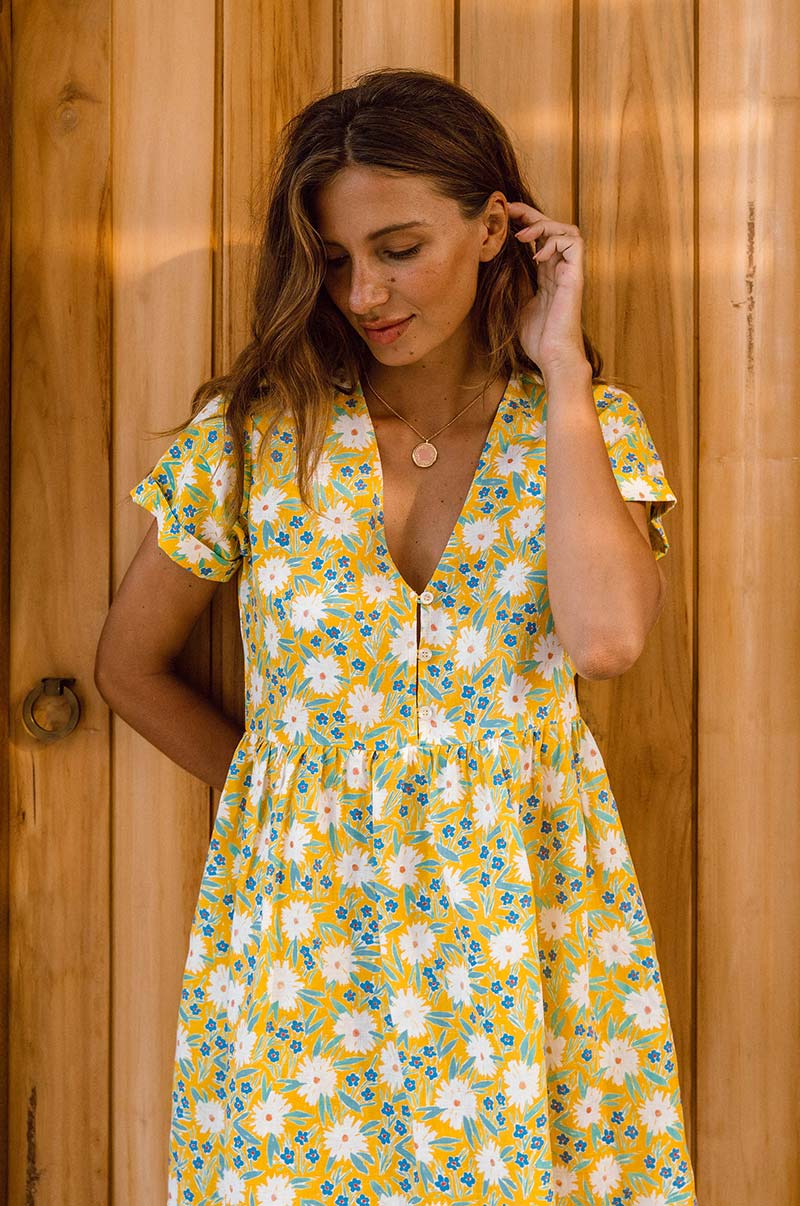＊サラマリカ＊Cotton Linen Flower Print Dress ROVE - Marguerite Floral Linen Dress - Feel-good, ethical fashion.