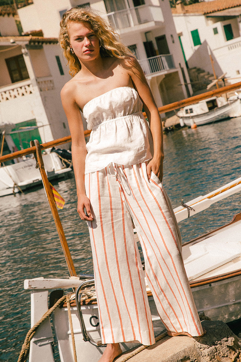 Summer striped linen drawstring pants