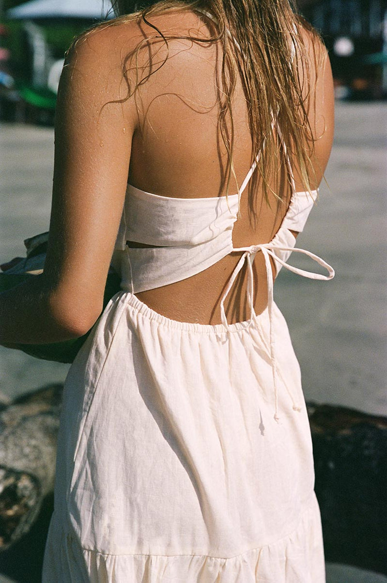 Cotton Linen Summer Dress HOTYDS Women's Cotton Linen Midi Dress - Loose A-Line  Summer Dress With Pockets