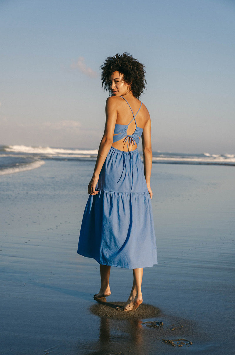 Denim blue strappy summer midi dress