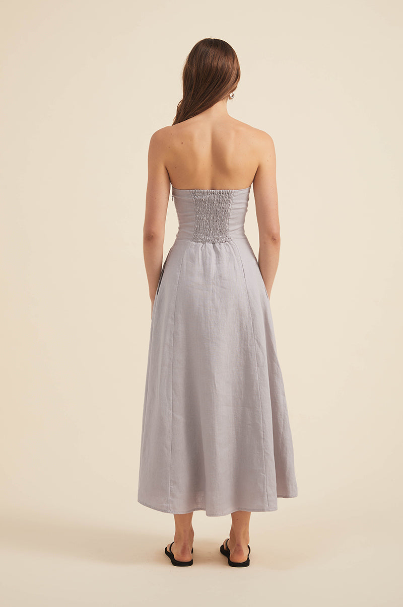 Ethically made storm grey linen midi dress - eveningwear