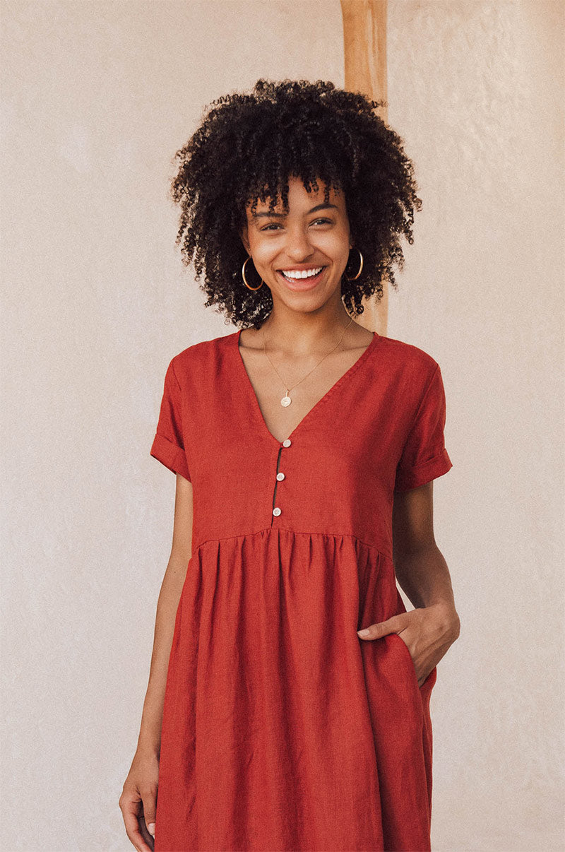 Warm red linen SUNSEEKER Midi Dress