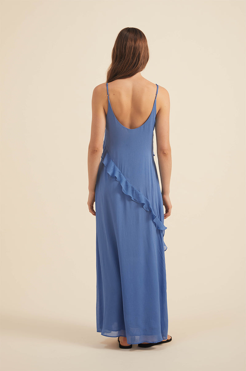 Asymmetrical frill details - scoop back neckline