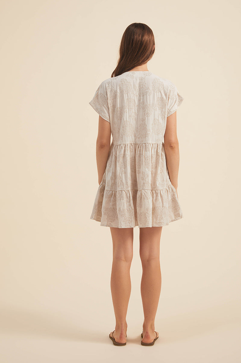 Textured cotton light-beige shift dress