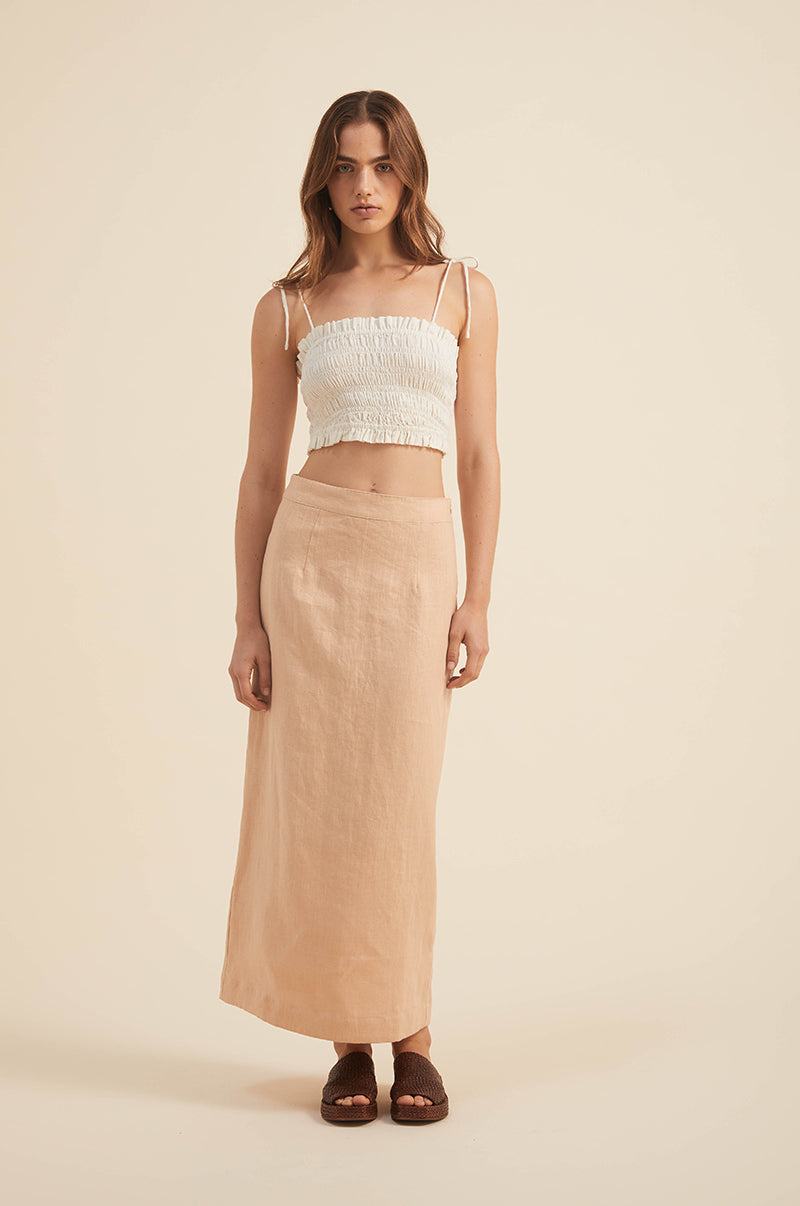 French flax caramel linen - simple midi skirt