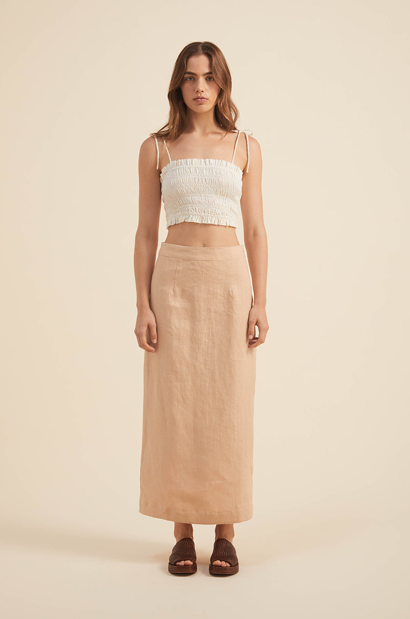 Beige linen midi skirt - summer staple