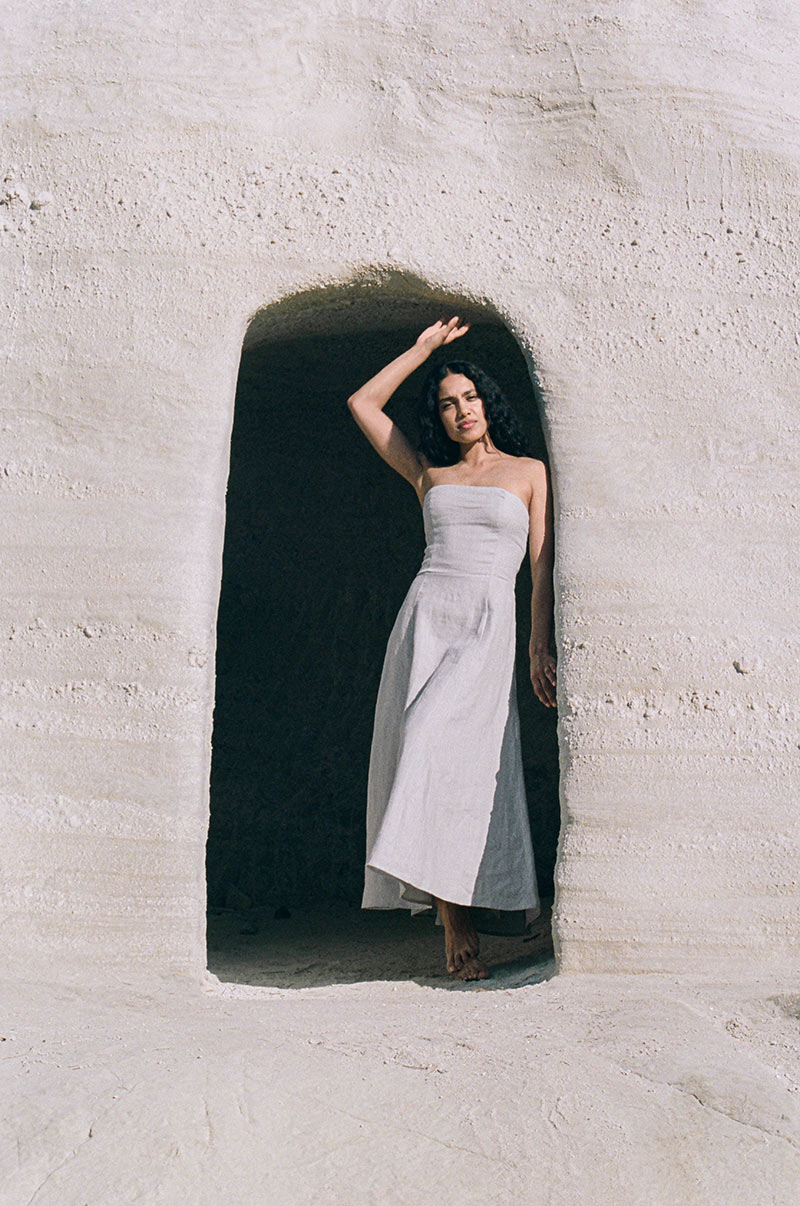 Summer holiday strapless midi dress - stone grey