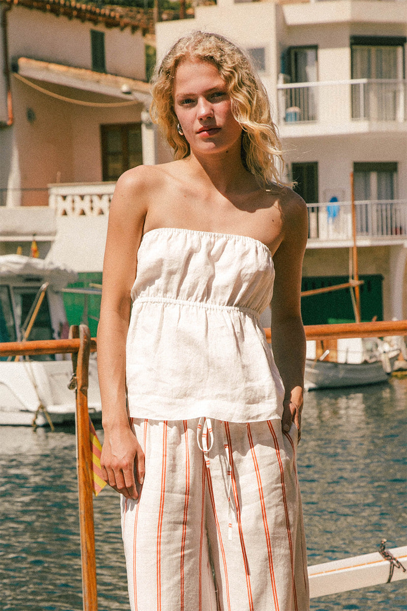 French linen summer off-white top 