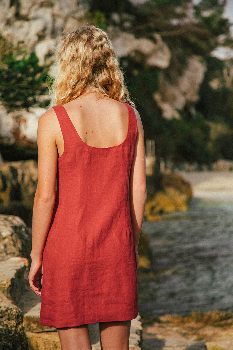 Mallorca red linen summer dress