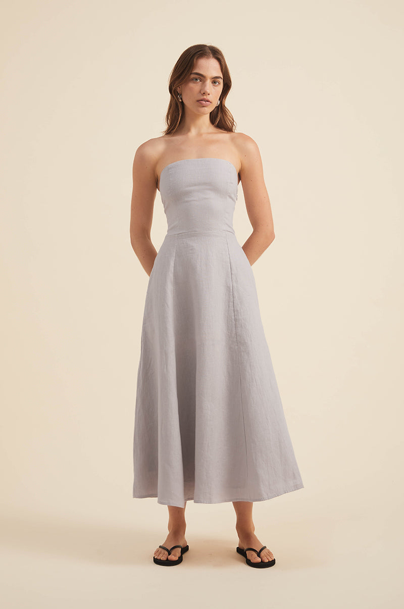 Ecru linen Italian getaway midi dress