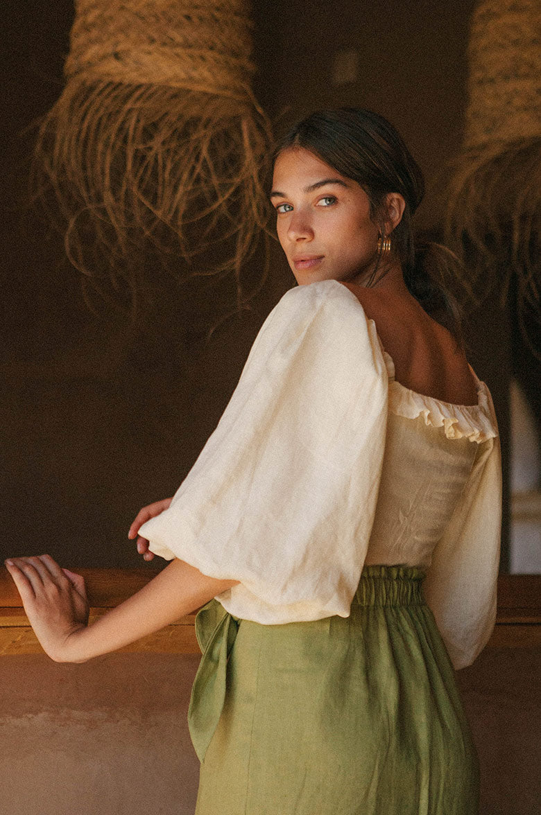 Ecru puff sleeve BONJOUR Blouse