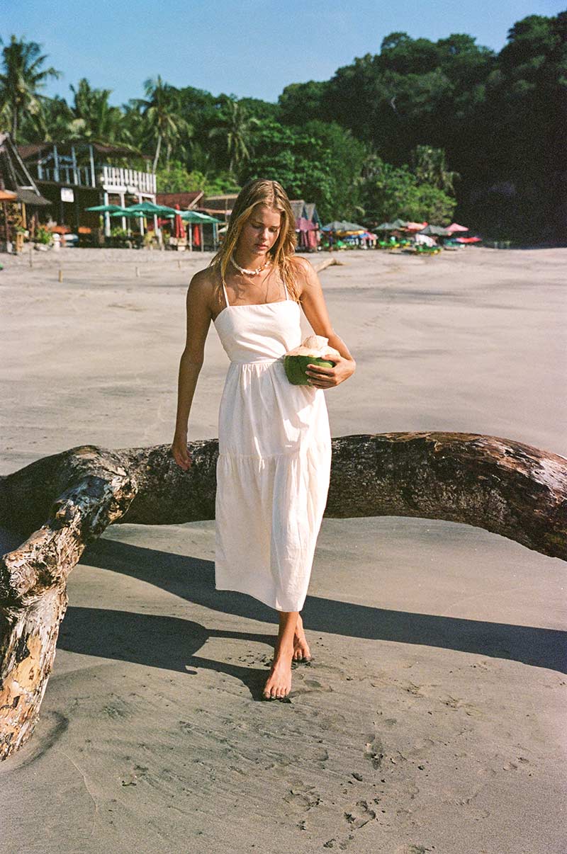 Romantic long linen cotton blend dress