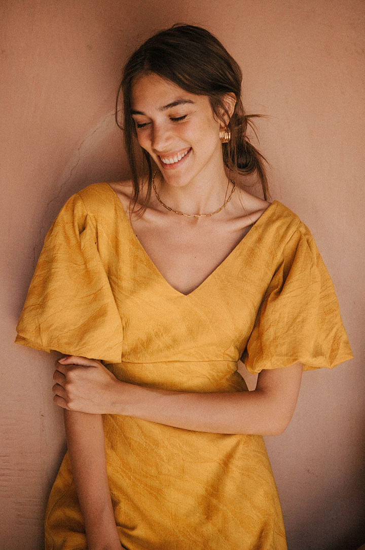 Sunshine yellow v-neck ROVE dress