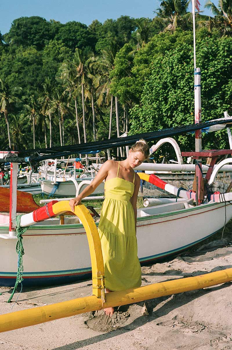 Sustainable pastel green flowy dress