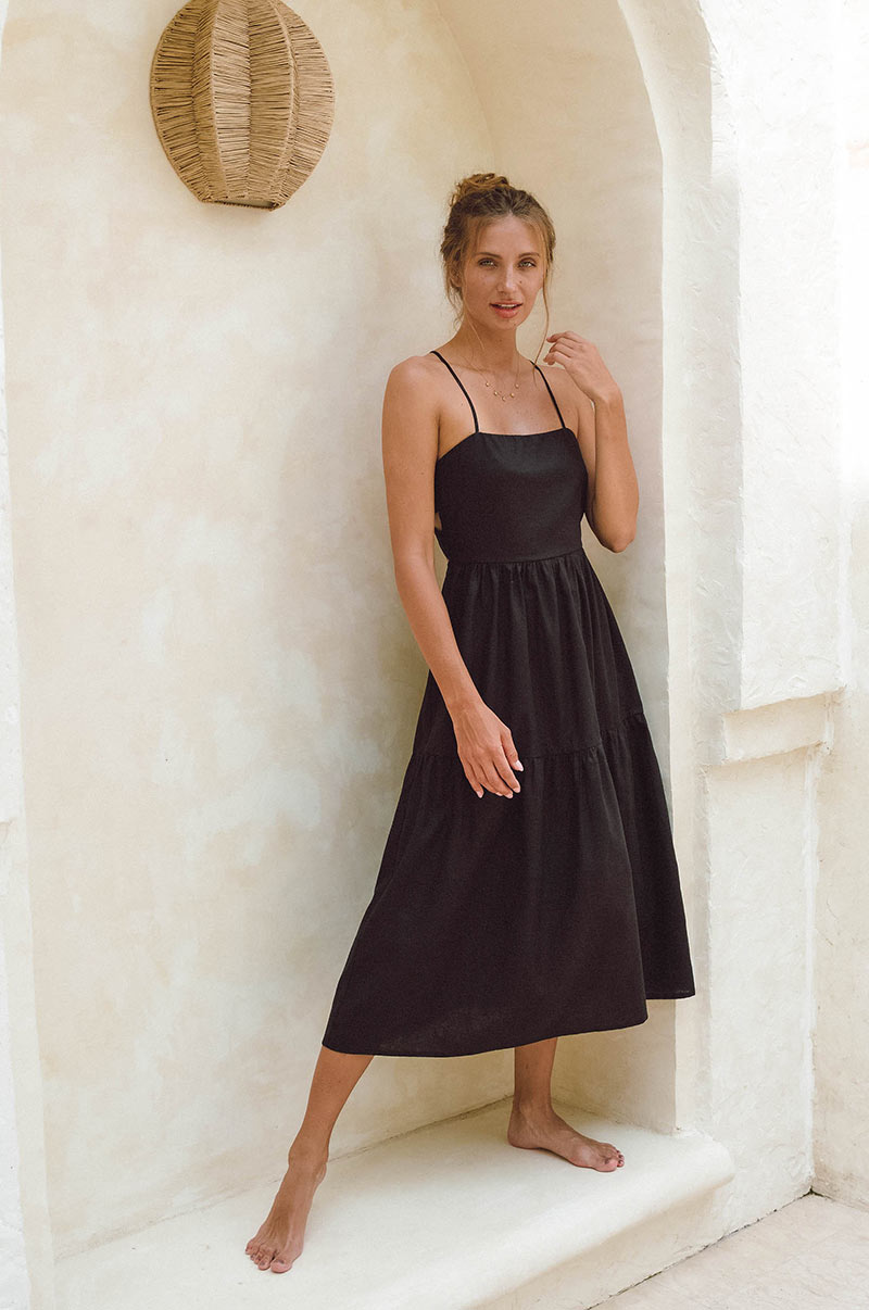 Romantic long linen cotton blend dress