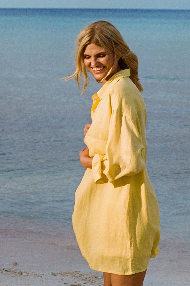 Yellow oversized button-up shirt - beachwear