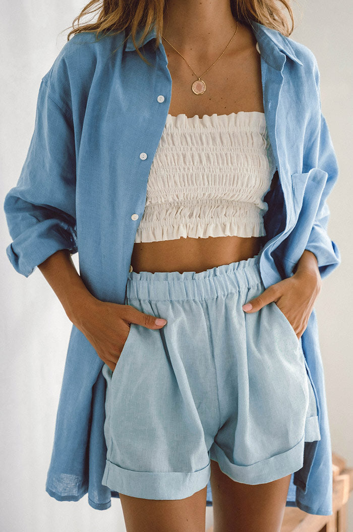 Summer set - shirt dress - blue linen