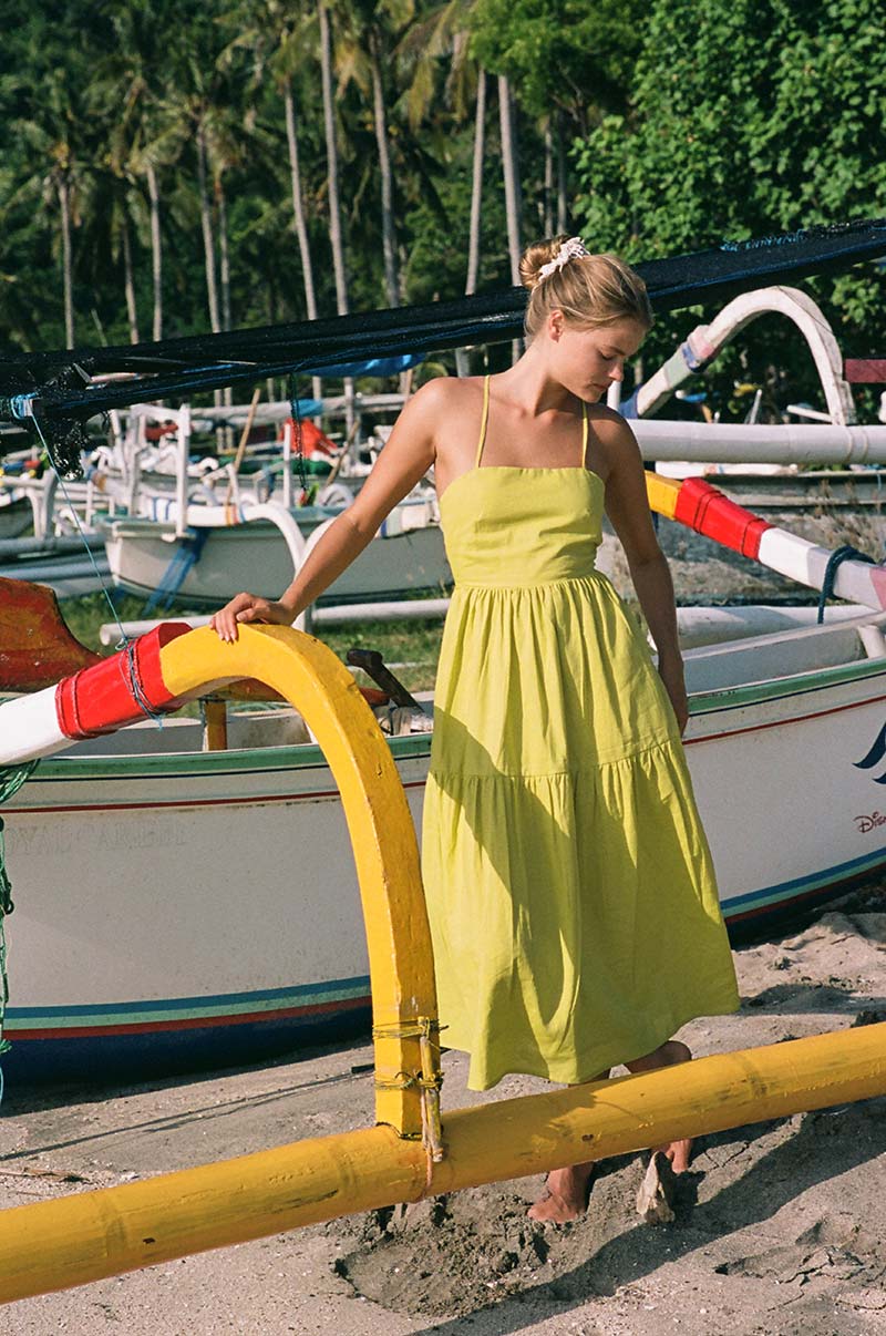 Avocado green tiered midi dress