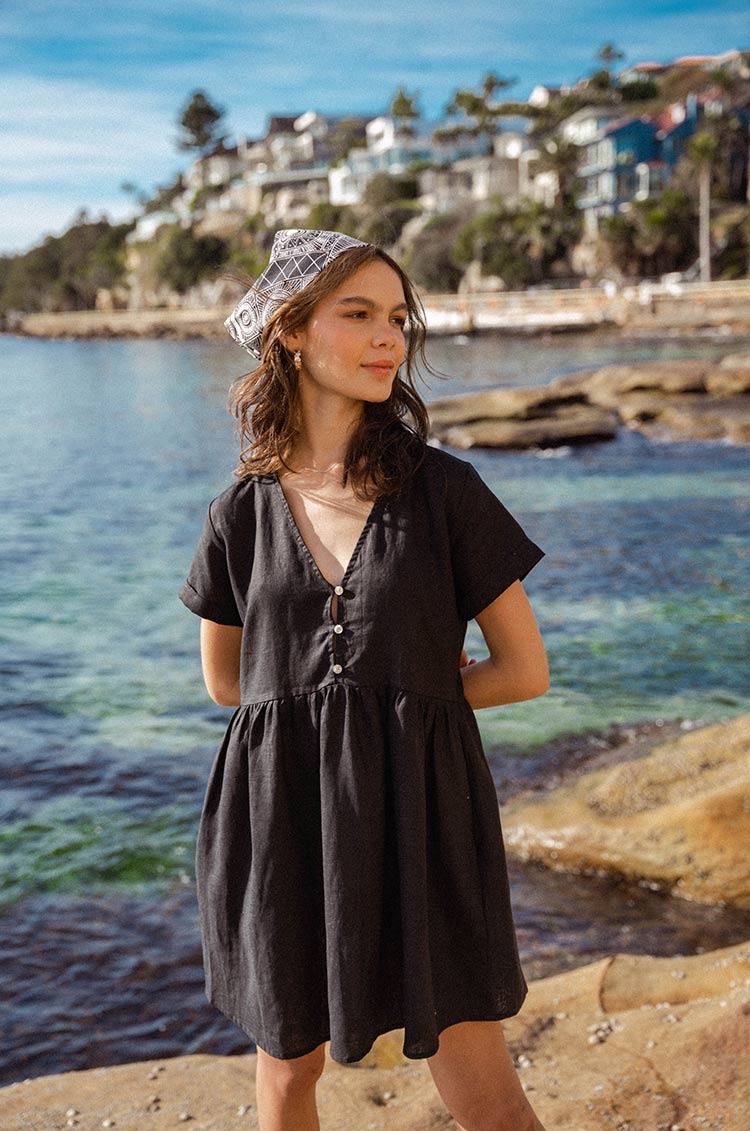 Black button-up bodice dress - breastfeeding friendly
