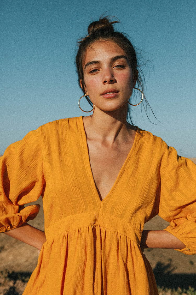 Marigold cotton jacquard ALMA Midi Dress