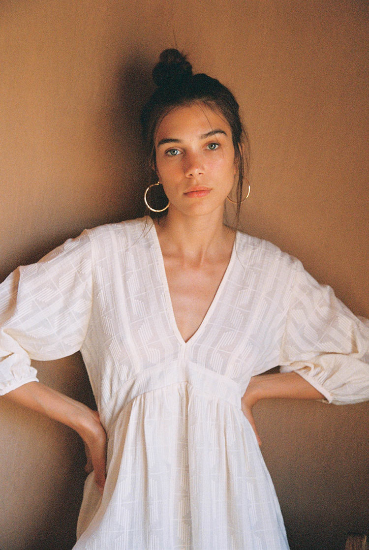 Soft white cotton jacquard ALMA Midi Dress