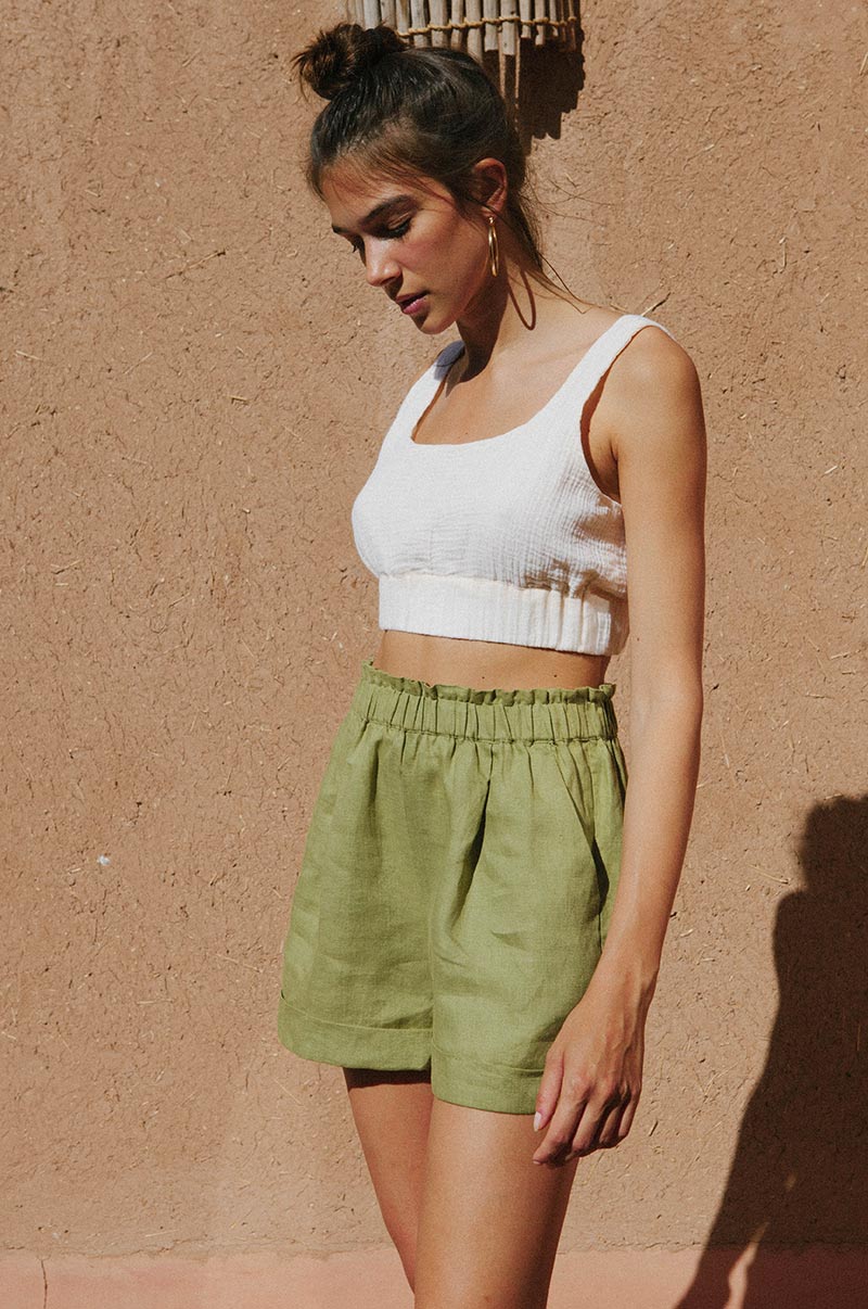 Olive linen SUMMER Shorts - ROVE Designs
