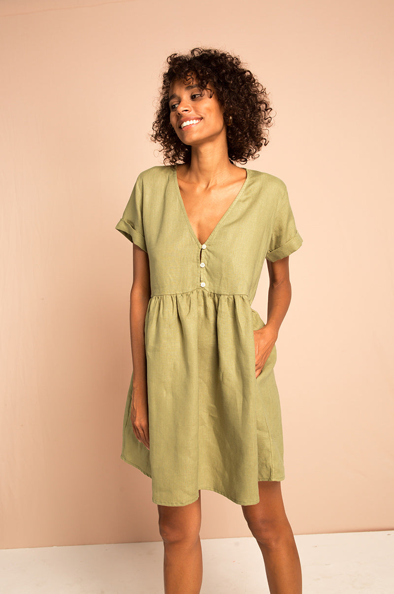 Khaki chic summer dress - sustainable design