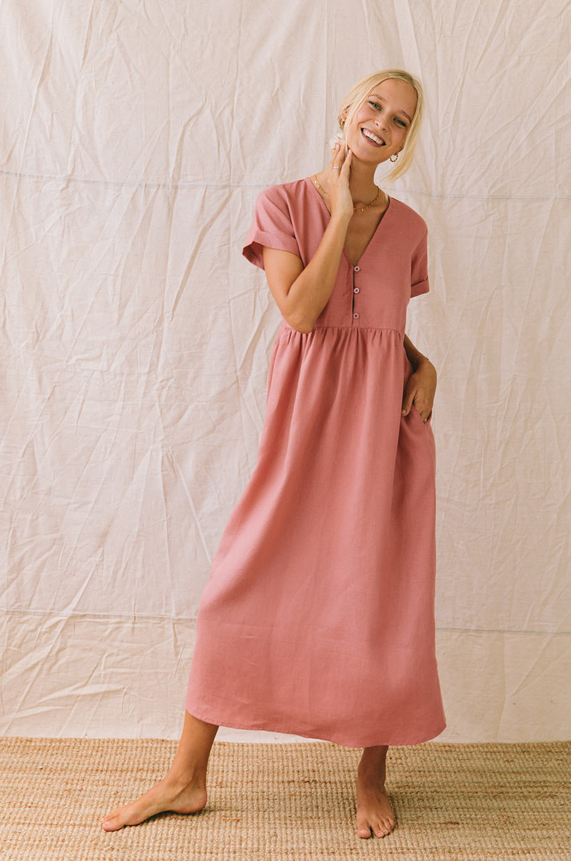 Maternity wear - blush pink loose linen dress