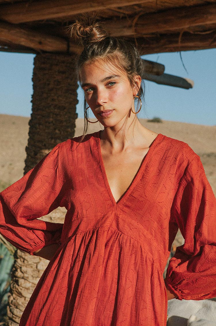 Warm red cotton jacquard ALMA Mini Dress